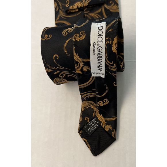 Dolce & Gabbana Cravatte Mens Tie 100% Silk Black/Gold Made In Italy $140 - Picture 6 of 9